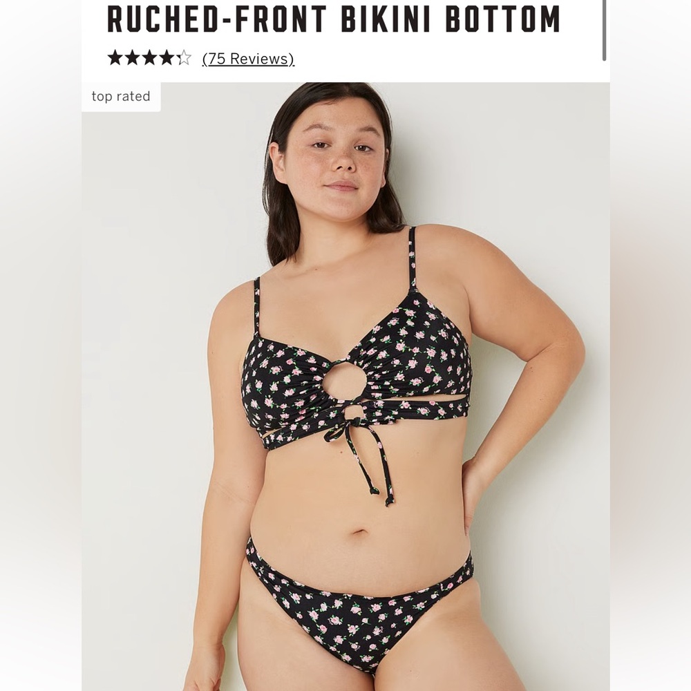 Victoria’s Secret XL BRAND NEW Ruched Front Bikini Bottom Black Floral Roses